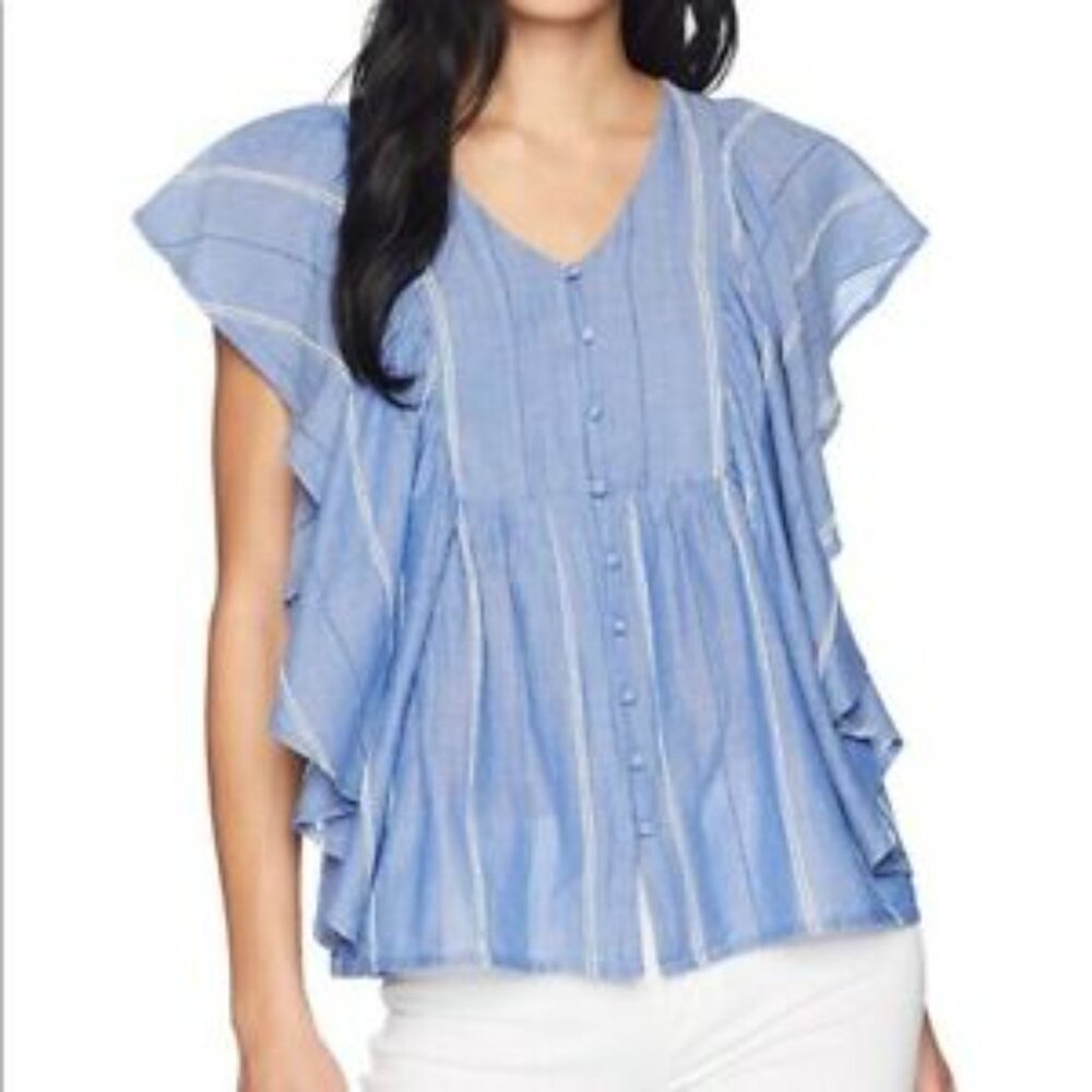 Vintage America Delfina Flounce Top Blue Stripe NWOT